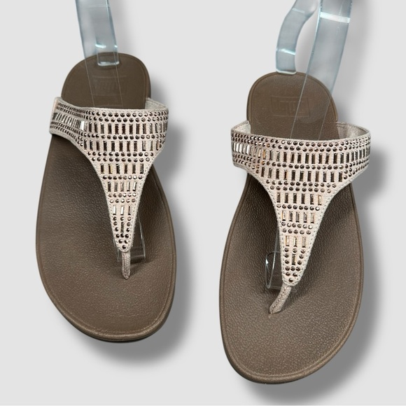 FitFlop Lulu Incastone Platform Sandal Size 7 Thong Toe Metallic Rhinestone - Picture 4 of 12